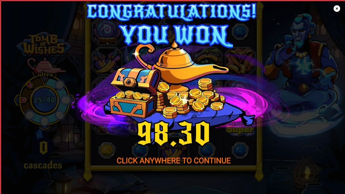 Tampilan visual slot Tomb of Wishes dengan latar belakang ruang harta karun Arabian